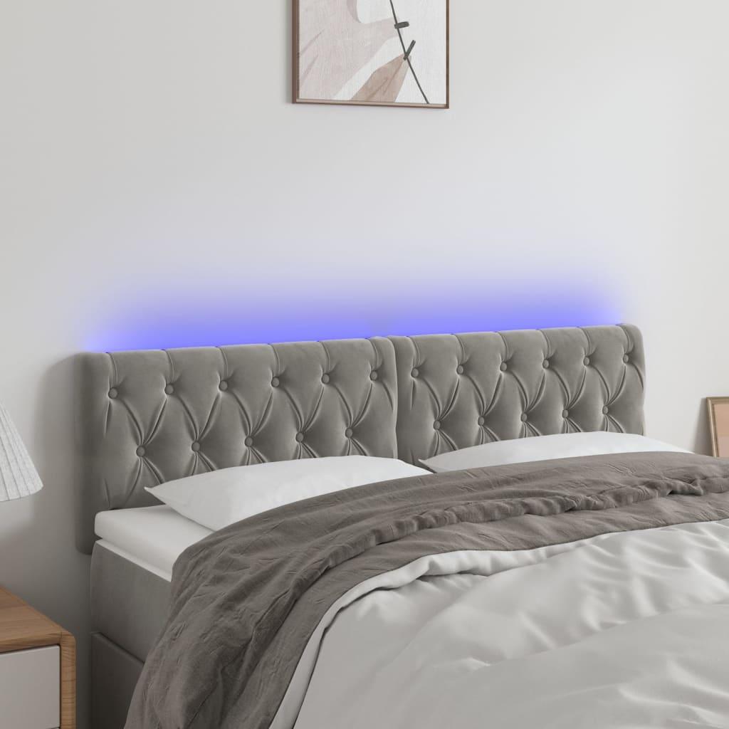 Sengegavl med LED-lys 144x7x78/88 cm velour lysegrå