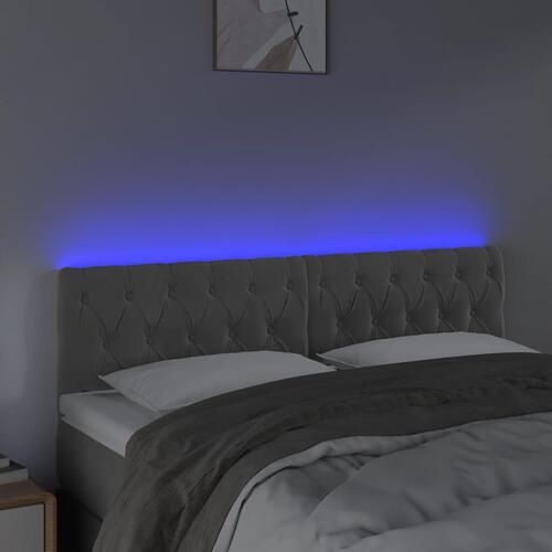 Sengegavl med LED-lys 144x7x78/88 cm velour lysegrå