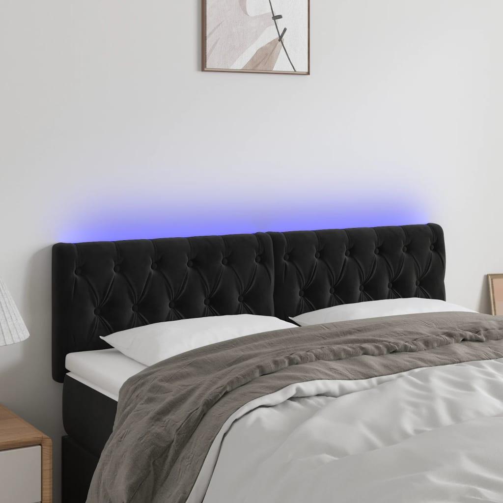 Sengegavl med LED-lys 144x7x78/88 cm velour sort billede