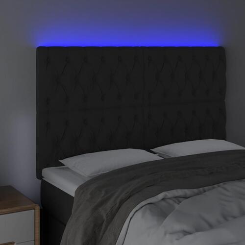 Sengegavl med LED-lys 144x7x118/128 cm fløjl sort