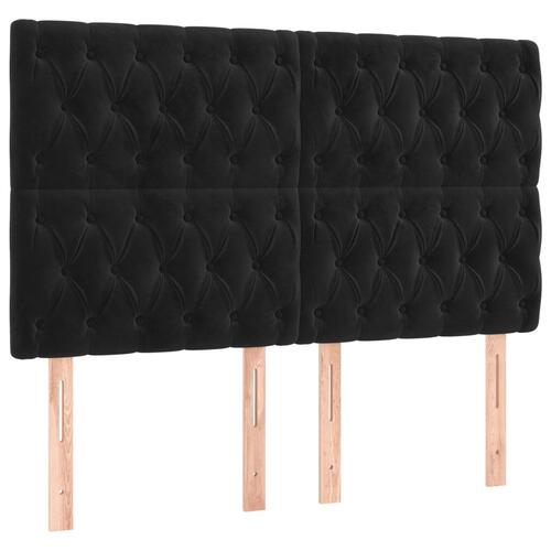 Sengegavl med LED-lys 144x7x118/128 cm fløjl sort