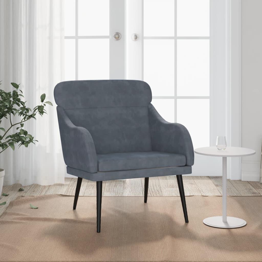 Lænestol 63x76x80 cm velour mørkegrå