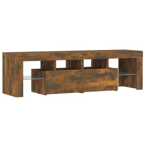 Tv-bord med LED-lys 140x36,5x40 cm røget egetræsfarve
