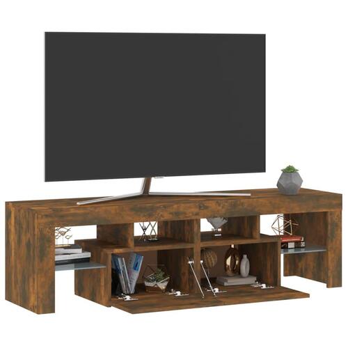 Tv-bord med LED-lys 140x36,5x40 cm røget egetræsfarve