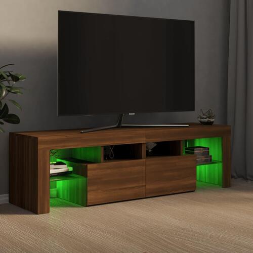 Tv-bord med LED-lys 140x36,5x40 cm brun egetræsfarve