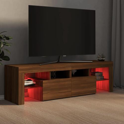 Tv-bord med LED-lys 140x36,5x40 cm brun egetræsfarve