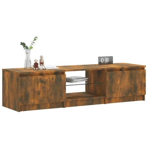 Tv-bord med LED-lys 140x40x35,5 cm røget egetræsfarve