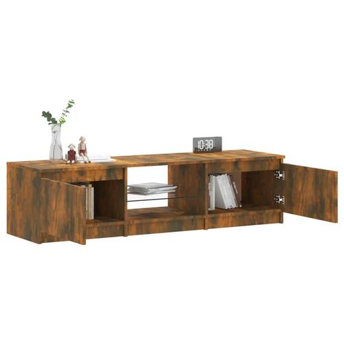 Tv-bord med LED-lys 140x40x35,5 cm røget egetræsfarve
