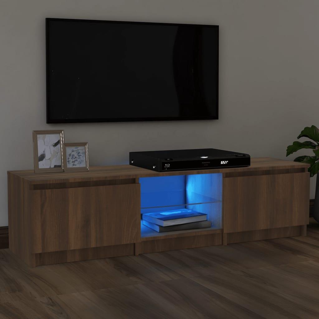 Tv-bord med LED-lys 140x40x35,5 cm brun egetræsfarve