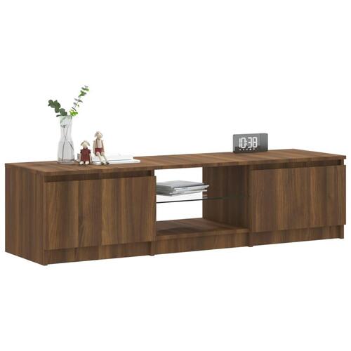 Tv-bord med LED-lys 140x40x35,5 cm brun egetræsfarve