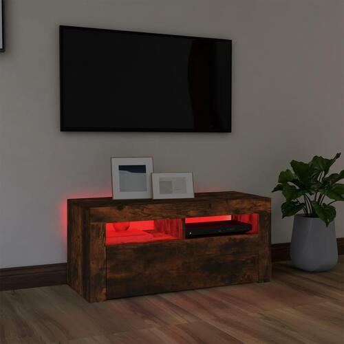 Tv-bord med LED-lys 90x35x40 cm røget egetræsfarve