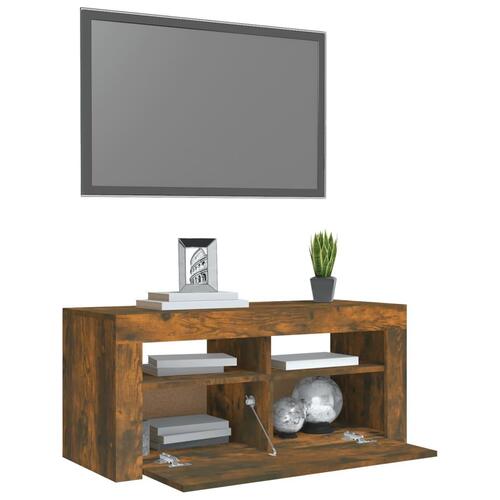 Tv-bord med LED-lys 90x35x40 cm røget egetræsfarve
