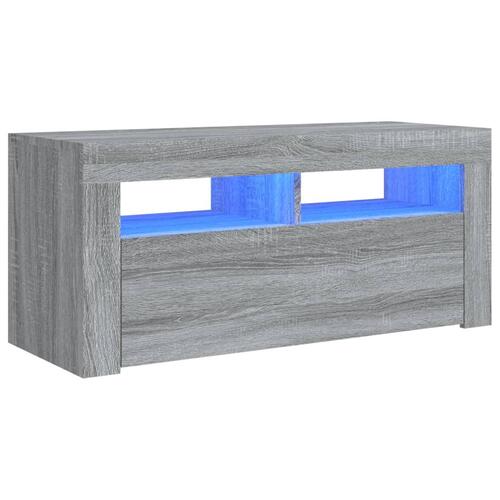 Tv-bord med LED-lys 90x35x40 cm grå sonoma-eg