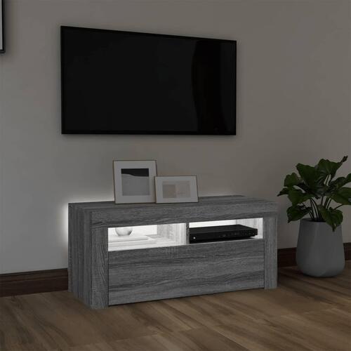 Tv-bord med LED-lys 90x35x40 cm grå sonoma-eg