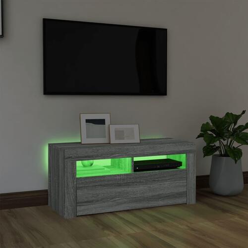 Tv-bord med LED-lys 90x35x40 cm grå sonoma-eg