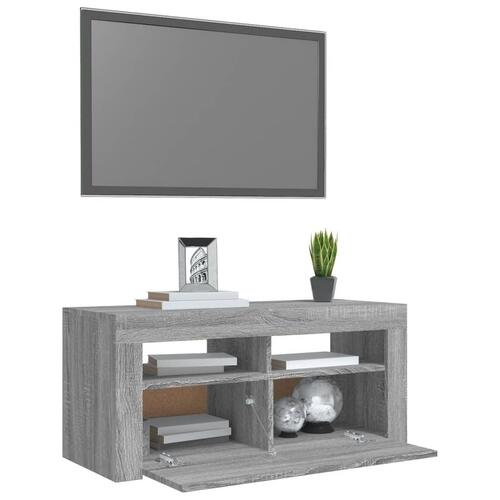 Tv-bord med LED-lys 90x35x40 cm grå sonoma-eg