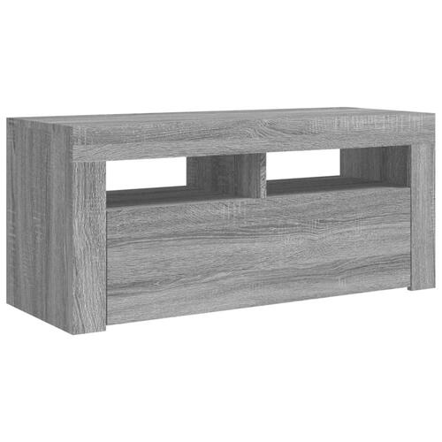 Tv-bord med LED-lys 90x35x40 cm grå sonoma-eg