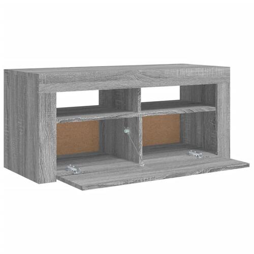 Tv-bord med LED-lys 90x35x40 cm grå sonoma-eg