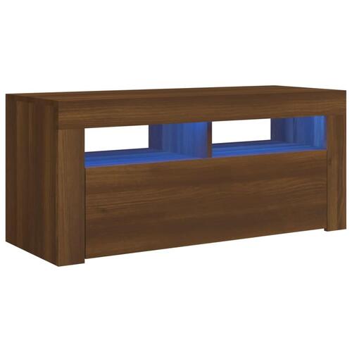 Tv-bord med LED-lys 90x35x40 cm brun egetræsfarve
