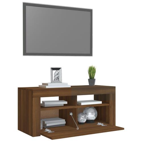 Tv-bord med LED-lys 90x35x40 cm brun egetræsfarve