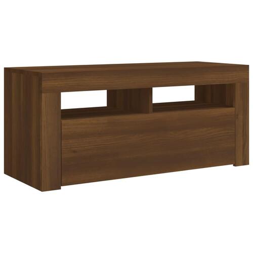 Tv-bord med LED-lys 90x35x40 cm brun egetræsfarve