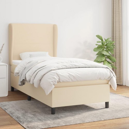 Kontinentalseng 80x200 cm med madras - stof, cremefarvet