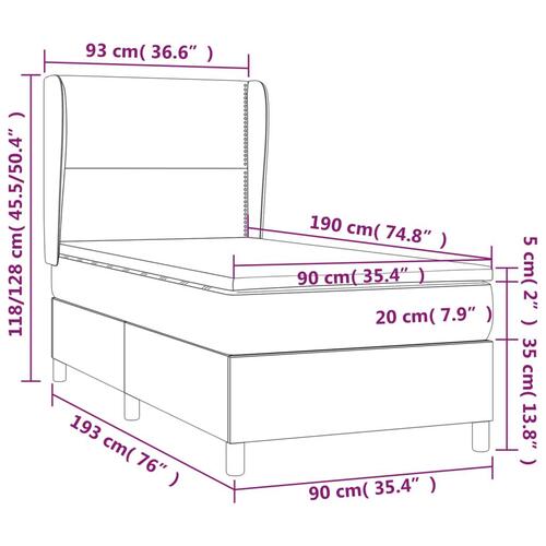 Kontinentalseng med madras 90x190 cm stof lysegrå