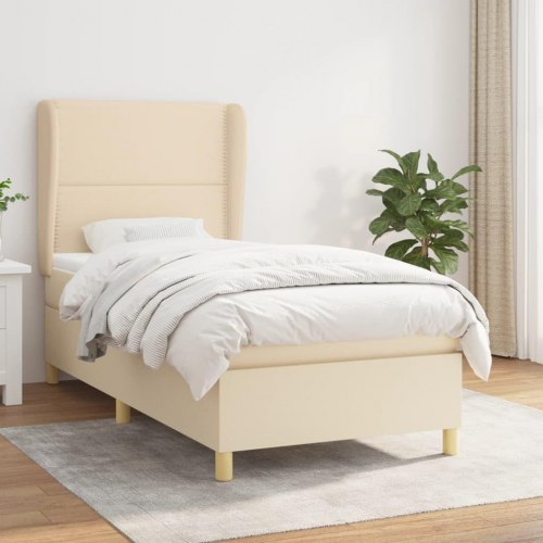 Kontinentalseng med madras 90×200 cm - stof, cremefarvet