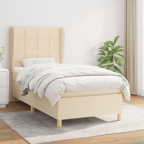 Kontinentalseng med madras 90×200 cm - stof, cremefarvet