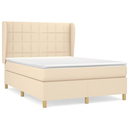 Kontinentalseng med madras 140x190 cm - stof, cremefarvet