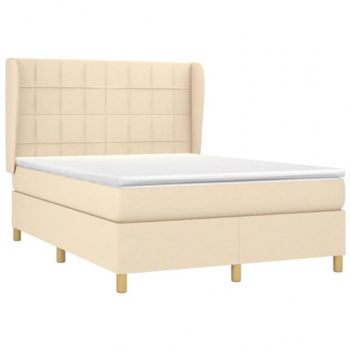 Kontinentalseng med madras 140x190 cm - stof, cremefarvet