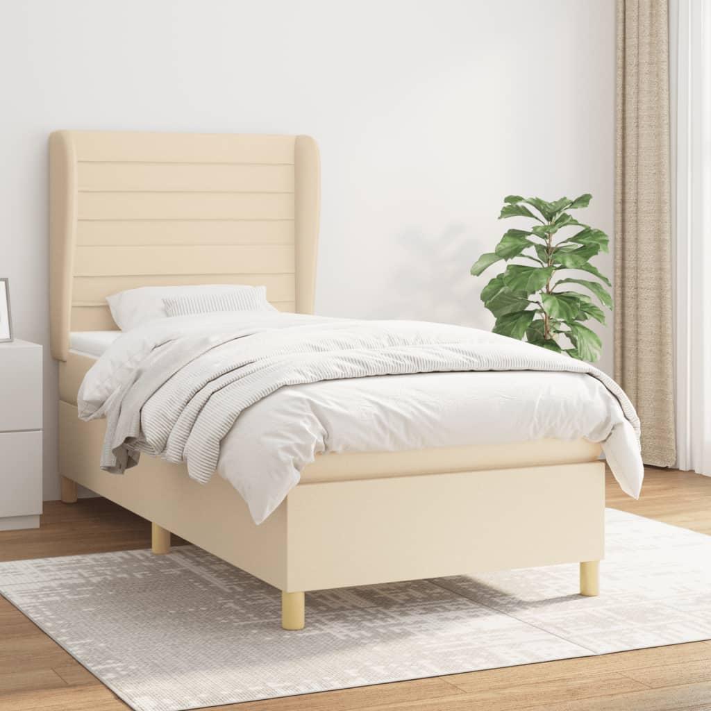 Kontinentalseng med madras 90x190 cm - stof, cremefarvet
