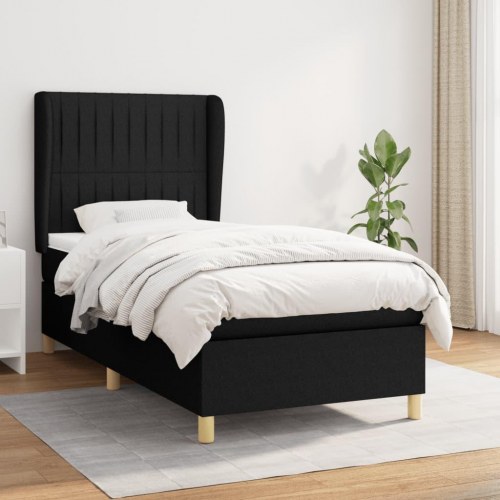 Kontinentalseng med madras 90×200 cm - stof, sort