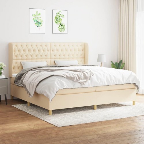 Kontinentalseng med madras 200x200 cm - stof, cremefarvet
