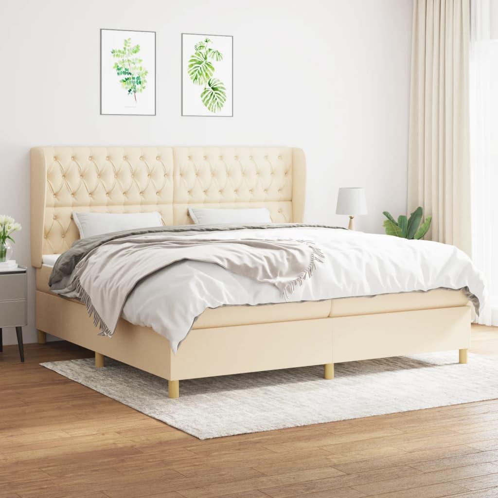 Kontinentalseng med madras 200x200 cm - stof, cremefarvet billede