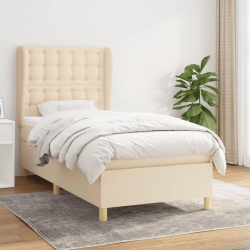Kontinentalseng med madras 90x190 cm - stof, cremefarvet