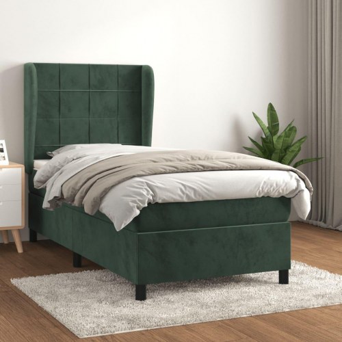Kontinentalseng med madras 90x200 cm fløjl mørkegrøn