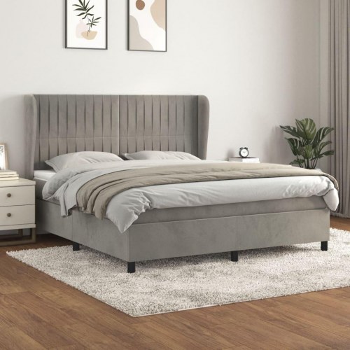 Kontinentalseng med madras 160×200 cm i fløjl - lysegrå