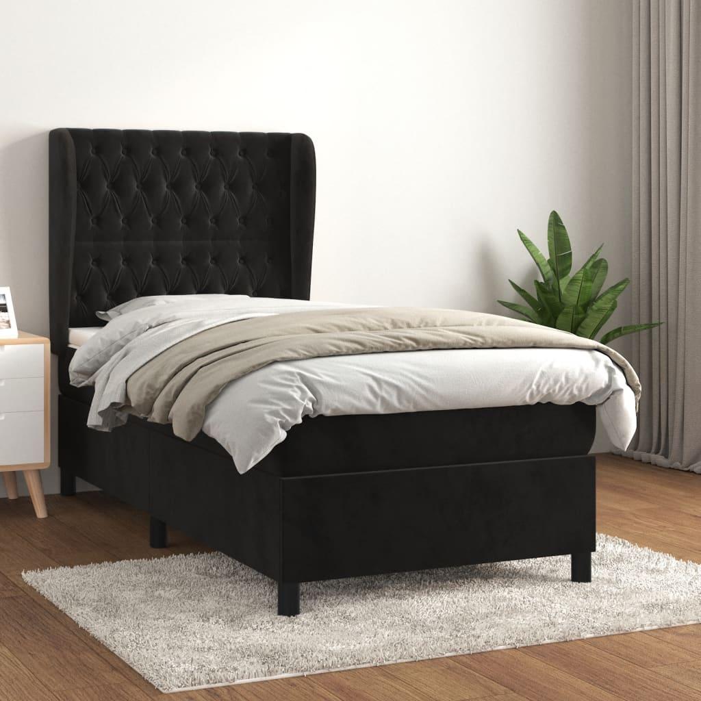 Kontinentalseng med madras 90x200 cm fløjl sort