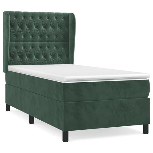 Kontinentalseng med madras 90x200 cm fløjl mørkegrøn