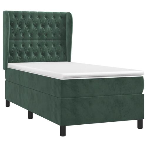 Kontinentalseng med madras 90x200 cm fløjl mørkegrøn