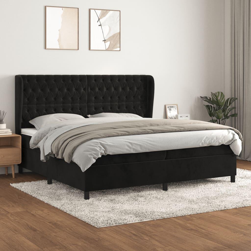 Kontinentalseng med madras 200x200 cm fløjl sort billede
