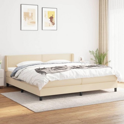 Kontinentalseng med madras 200x200 cm stof cremefarvet