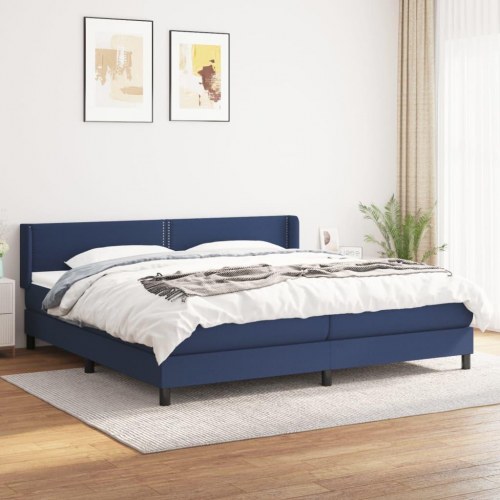 Kontinentalseng med madras 200 x 200 cm - stof, blå