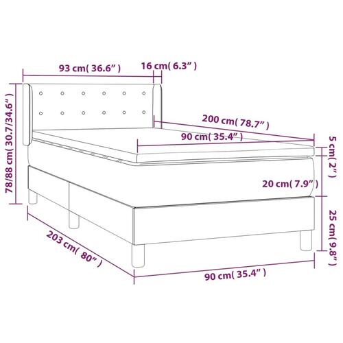 Kontinentalseng med madras 90x200 cm kunstlæder grå
