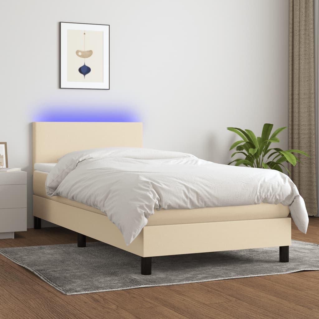 Kontinentalseng med LED-lys 90×200 cm - stof, cremefarvet