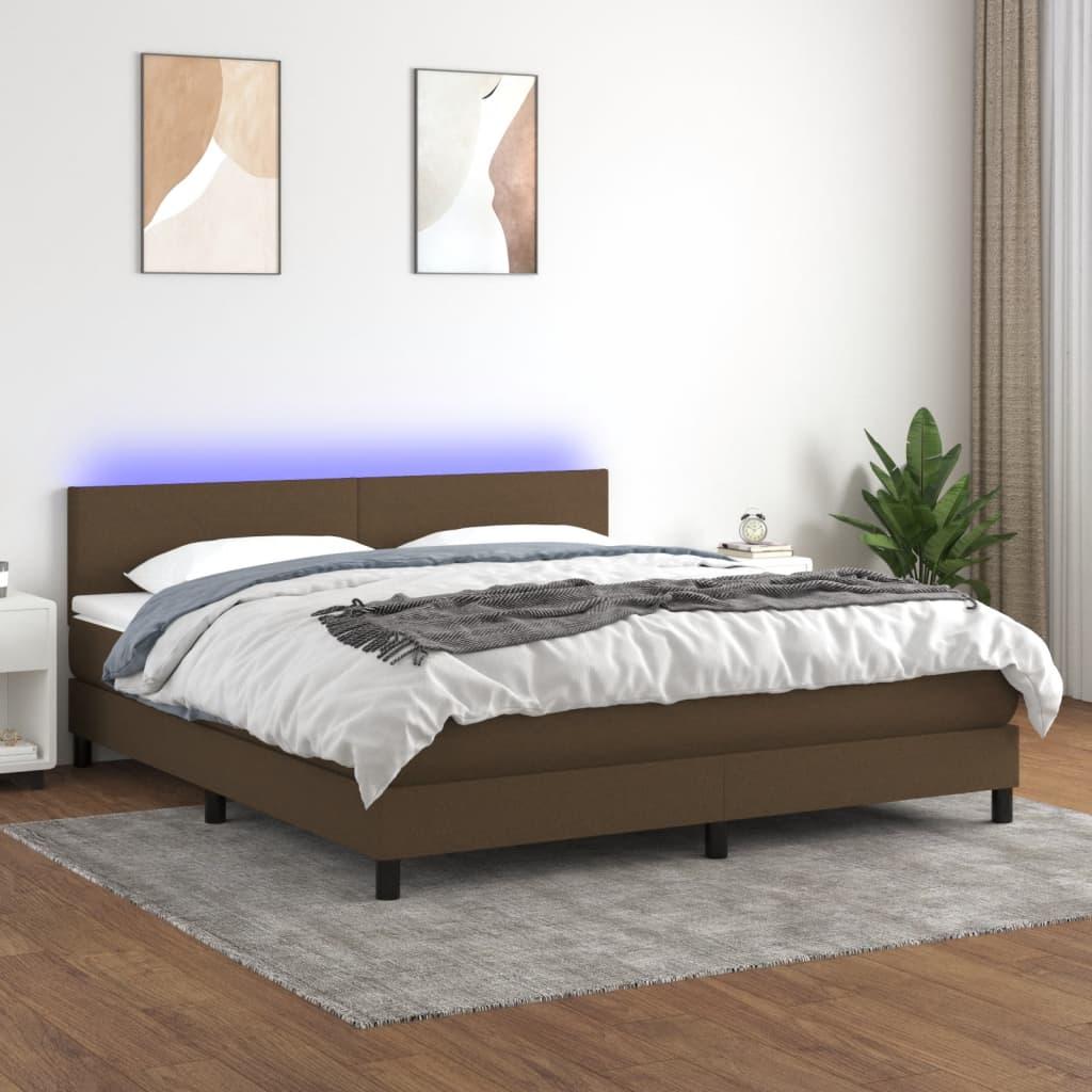 Kontinentalseng med LED-lys 160 × 200 cm - stof, mørkebrun billede