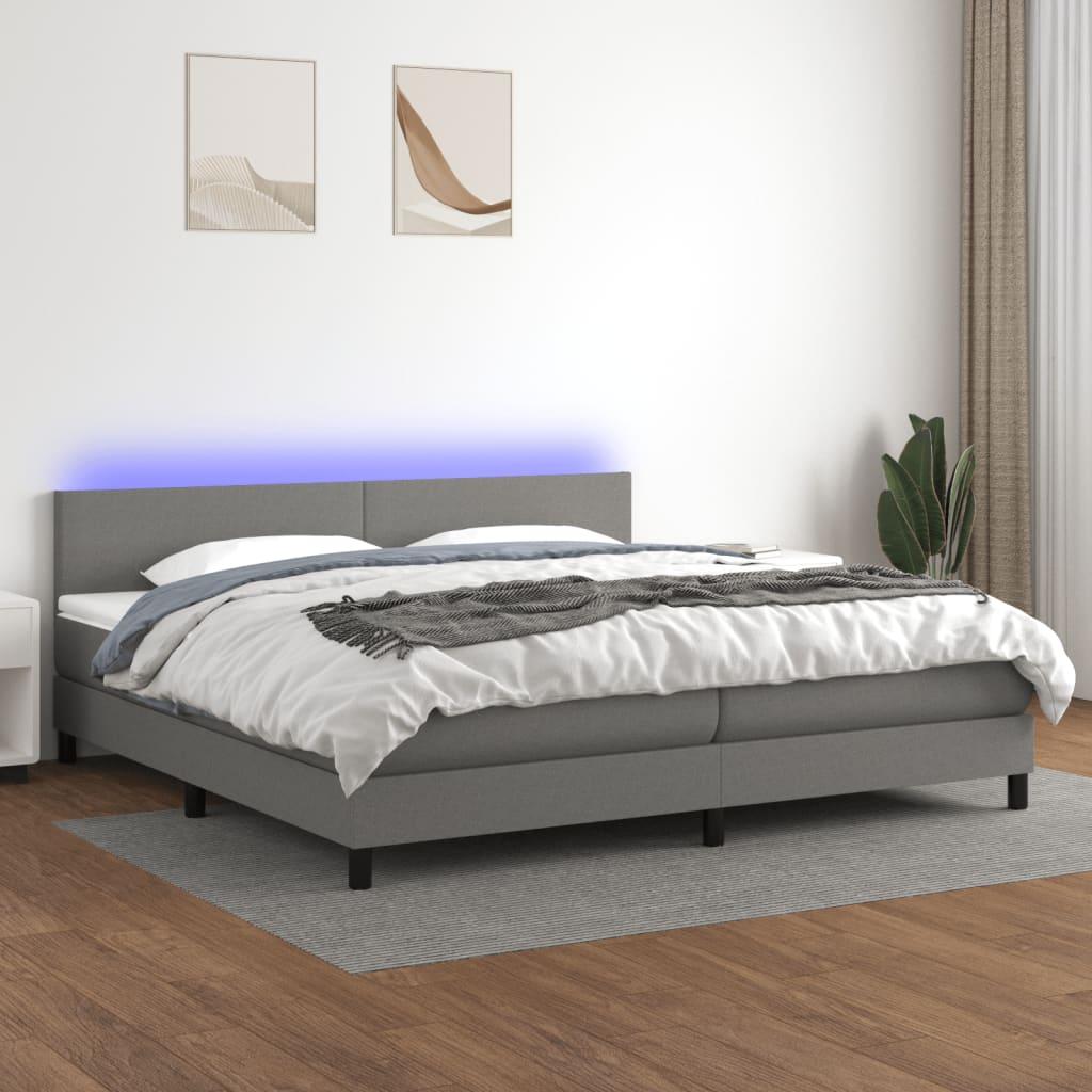 Kontinentalseng med LED-lys 200×200 cm - stof, mørkegrå billede