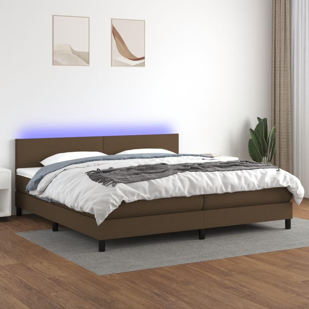 Kontinentalseng med LED-lys 200×200 cm - stof, mørkebrun billede