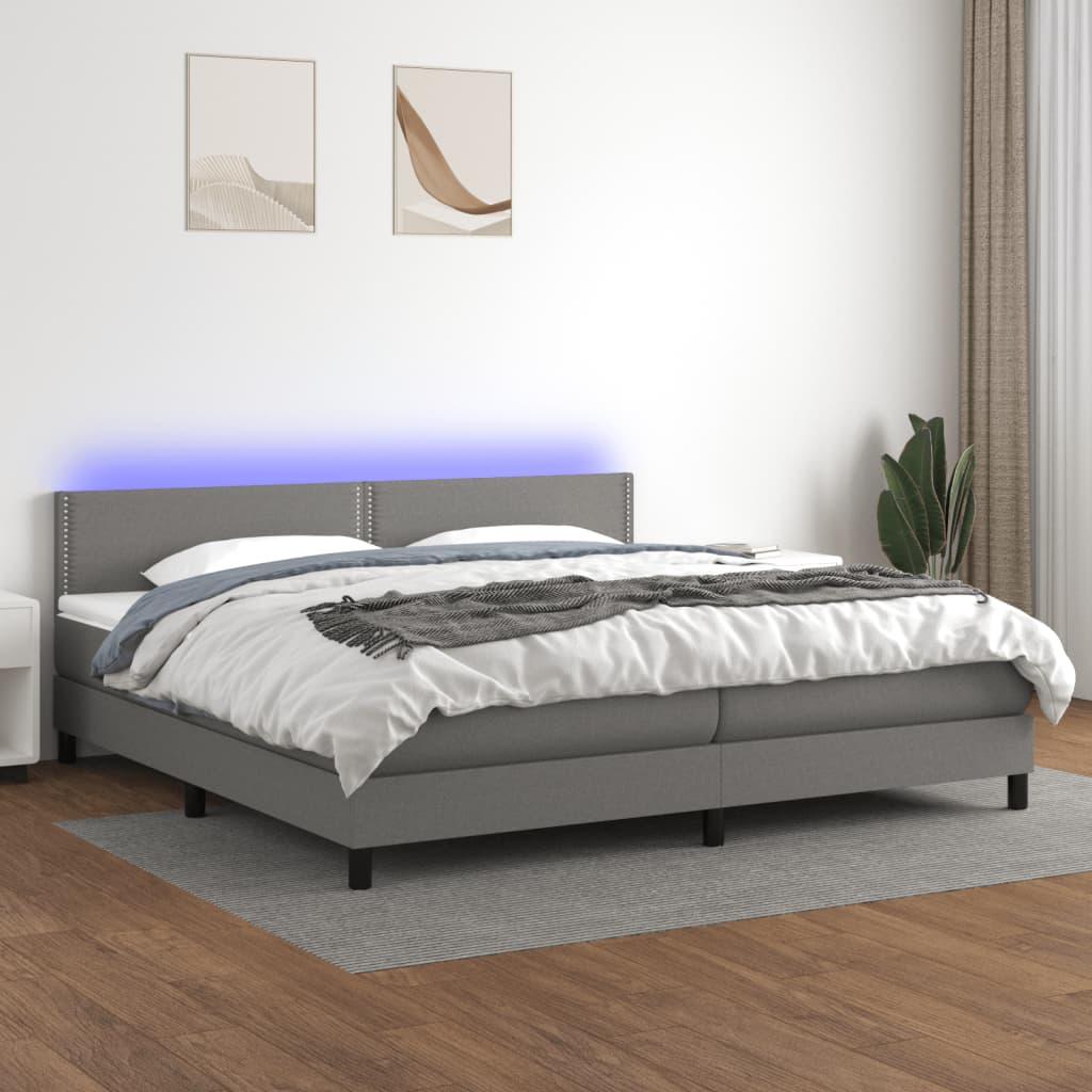 Kontinentalseng med LED-lys 200x200 cm stof mørkegrå billede